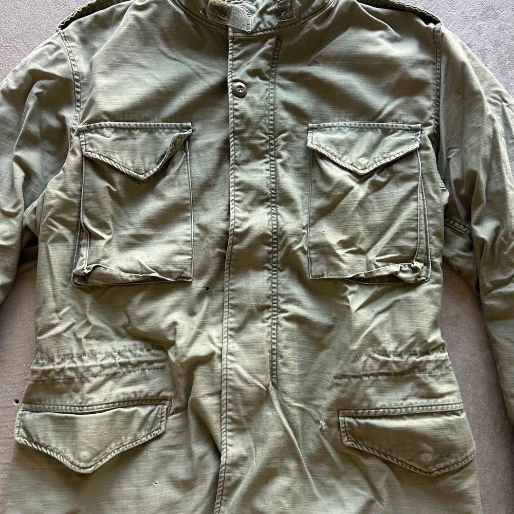 Vintage 60s US Military M65 Field Jacket Size Medium Green Army Vietnam War Drab